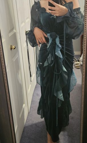 Customer photo review of GOTHIC LOLITA DRESS - LONG CLASSIC GREEN VELVET FLORAL LOLITA DRESS - PLUS SIZE
