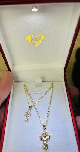 Customer photo review of 14k Divino Niño Pendants (2) W/ Hollow Cuban Chains Included (18" & 20”) JTJ™