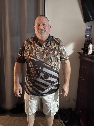 Customer photo review of Mens golf polo shirt black American flag patriotic green camo polo custom name golfing gifts NQS4757