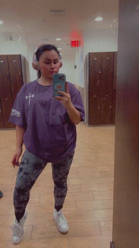 Customer photo review of 2 Timothy 4:17 Oversized Tee - Purple