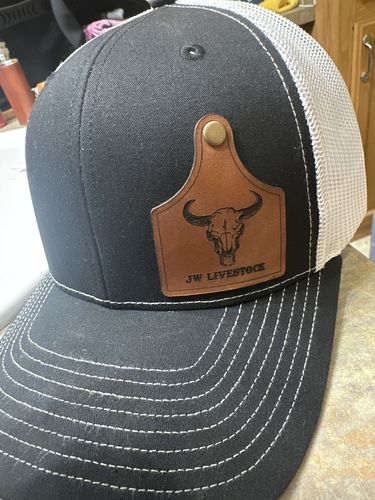 Customer photo review of Ear Tag Custom Leather Patch Trucker Hat - Richardson 112