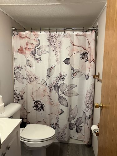 Customer photo review of Light Flowers Fabric Shower Curtain