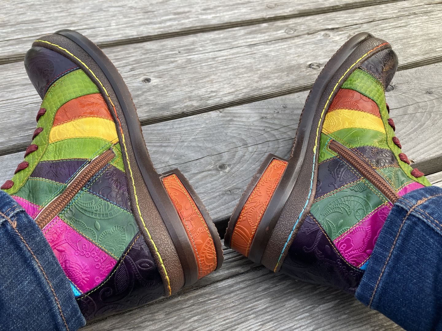 Customer photo review of Retro Hand-polished Rainbow Ankle Boots
