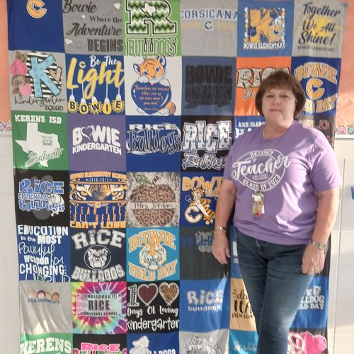 T-shirt quilt featuring bowie bulldogs, rice bulldogs by LaDona from TX