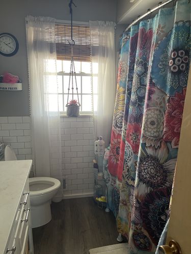 Customer photo review of Elegant Painted Flowers Fabric Shower Curtain