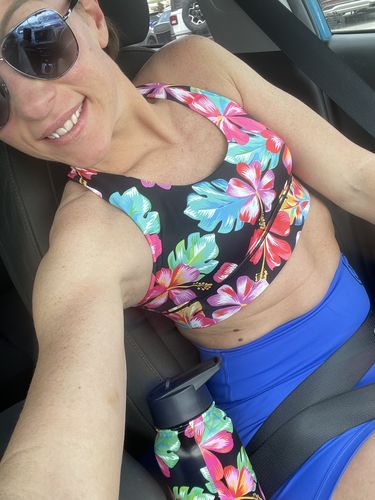 Customer photo review of Salty Savage Ladies Splice Smile High Rise Booty Scrunch Training Shorts | Wet Suit Performance | Royal Blue
