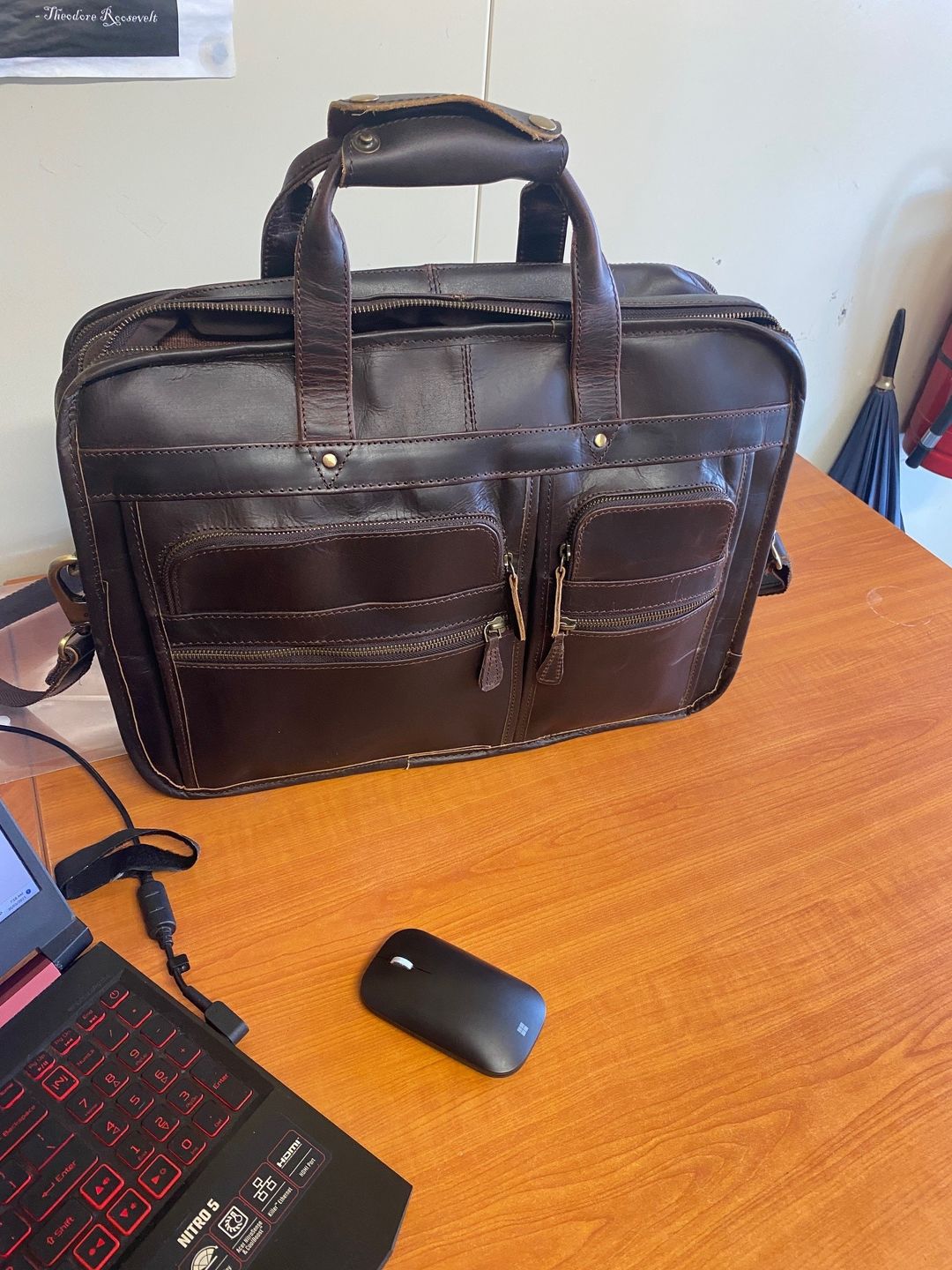 Customer photo review of Large Full Grain Leather Laptop Briefcase - Brown