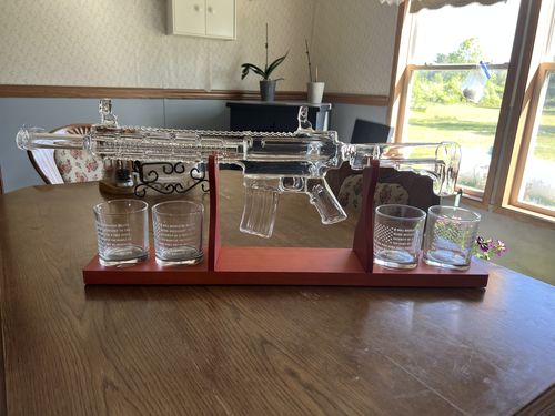 Customer photo review of AR-15 Glass Decanter with 2nd Amendment Whiskey Glasses