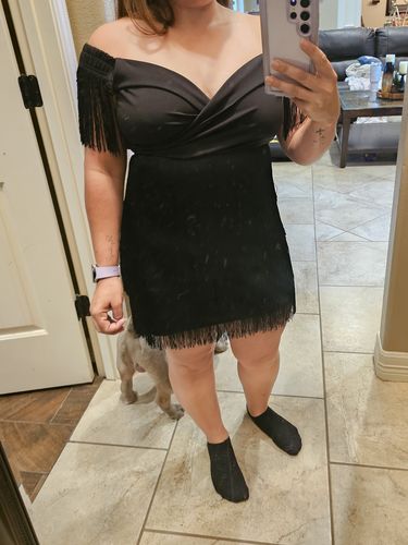 Customer photo review of Pretty Fringe V Neck Dress