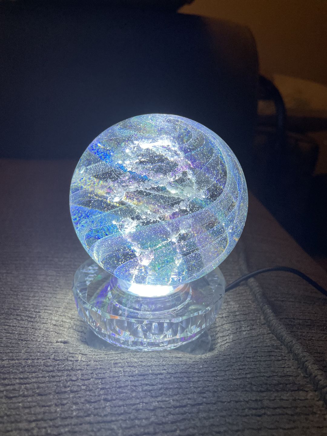 Customer photo review of Dichroic Rainbow Orb with Cremains