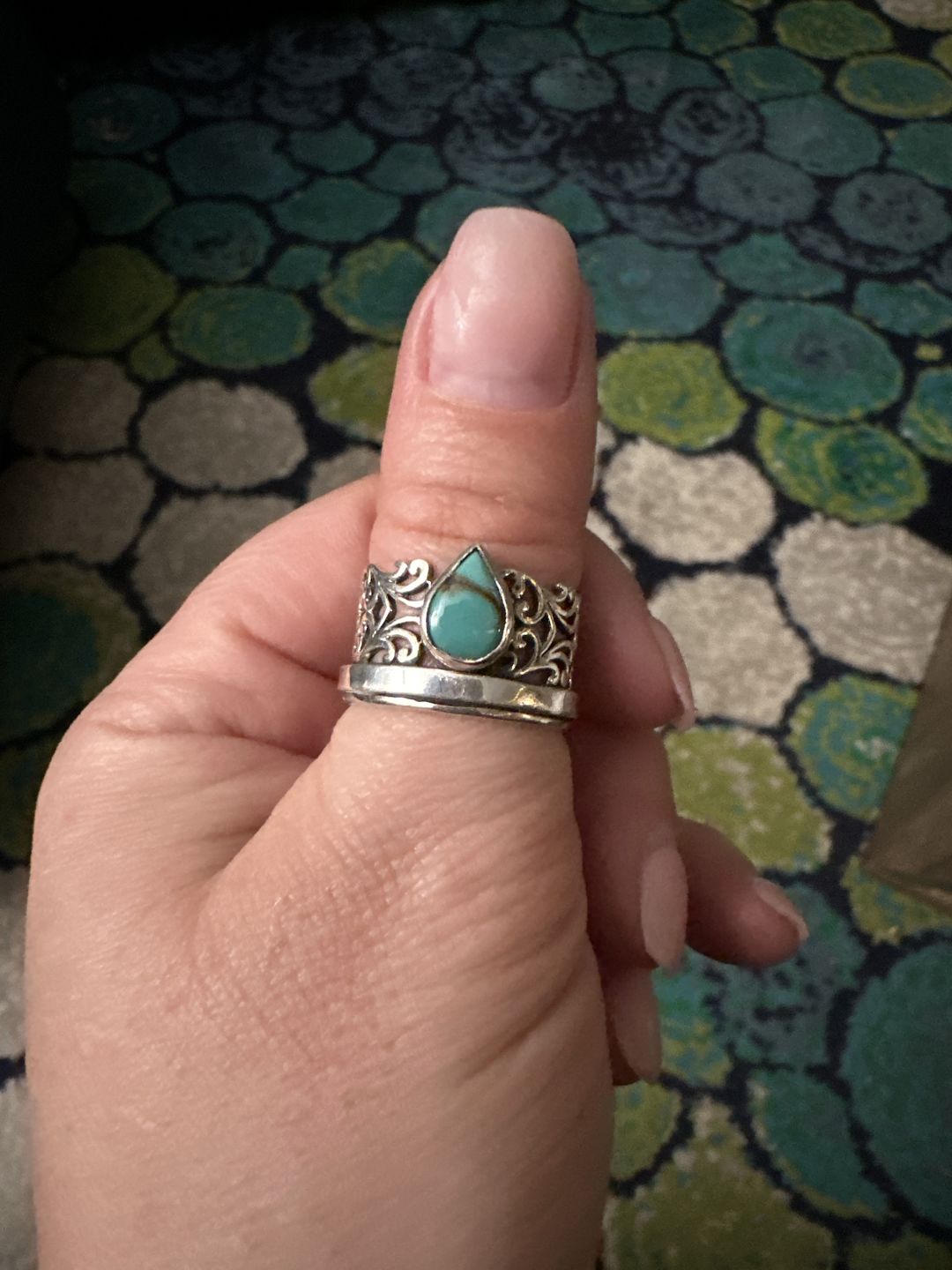 Customer photo review of Sterling Silver Spinner Teardrop Turquoise Ring