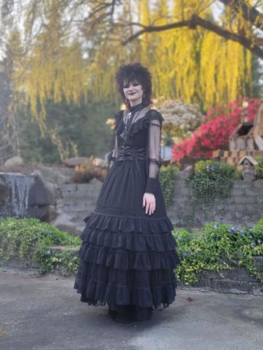 Customer photo review of Edwardian Style Gothic Black Long Dress - Victorian Lace Dress Plus Size