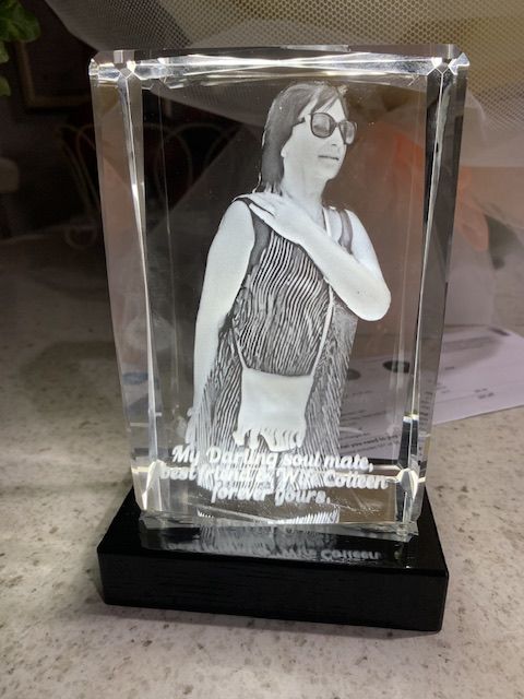 Customer photo review of NZ Made Personalised XL 3D Photo Crystal Rectangle - 100mm x 150mm x 60mm