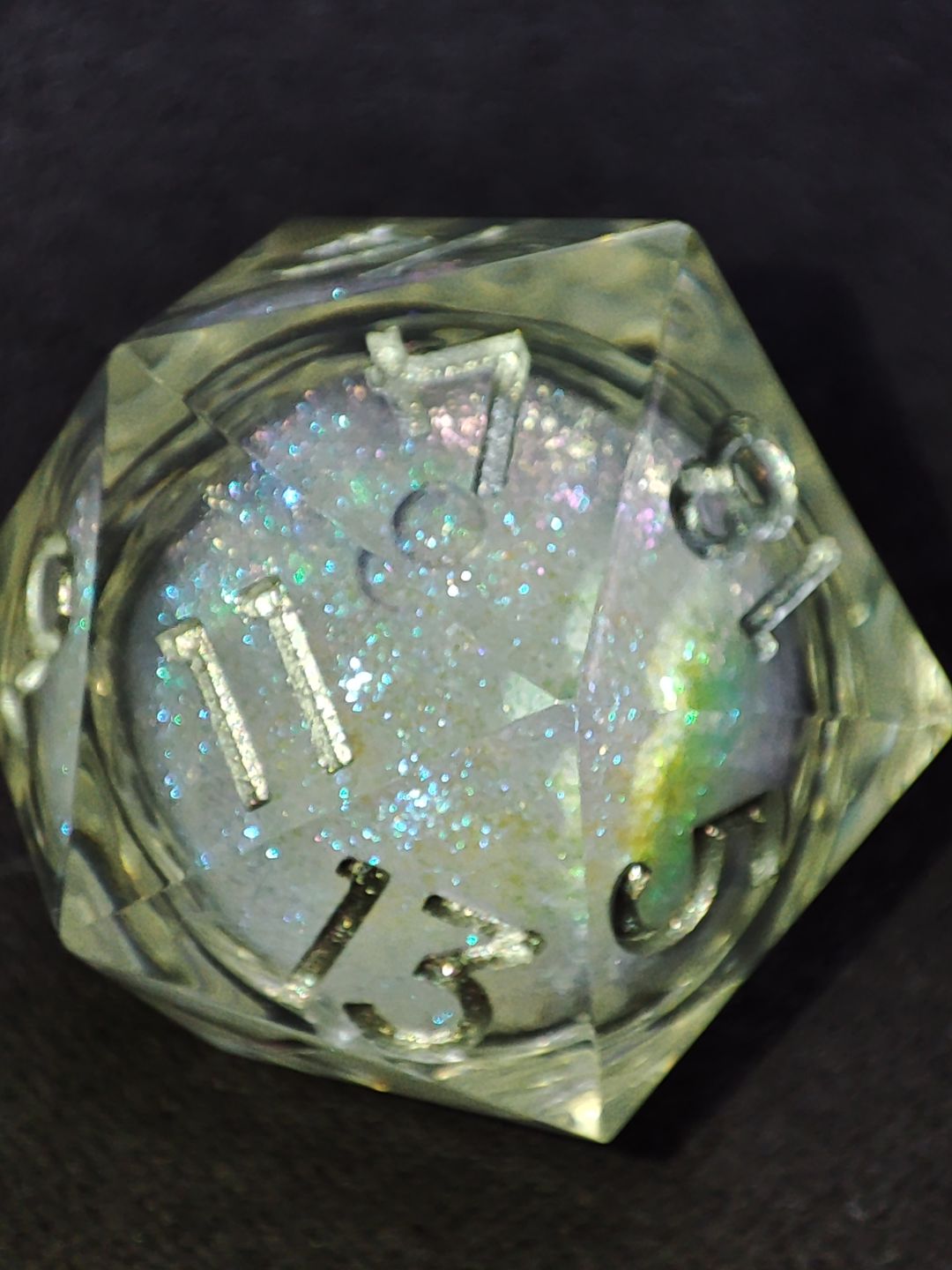 Customer photo review of URWizards D&D Starry Liquid Heart Resin Engraved Dice Set Ice Cube