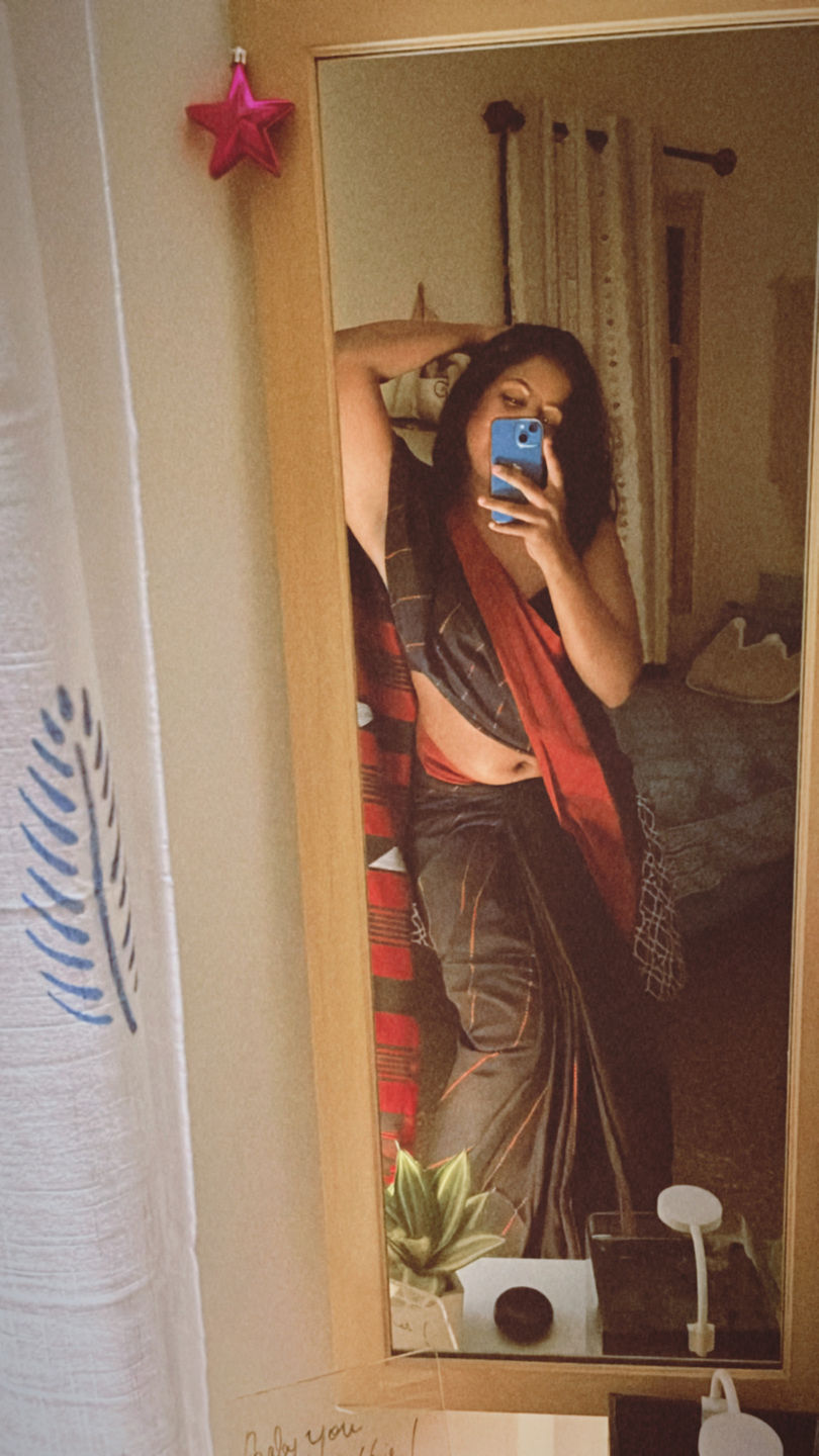 Customer photo review of Midnight Black Cotton Saree