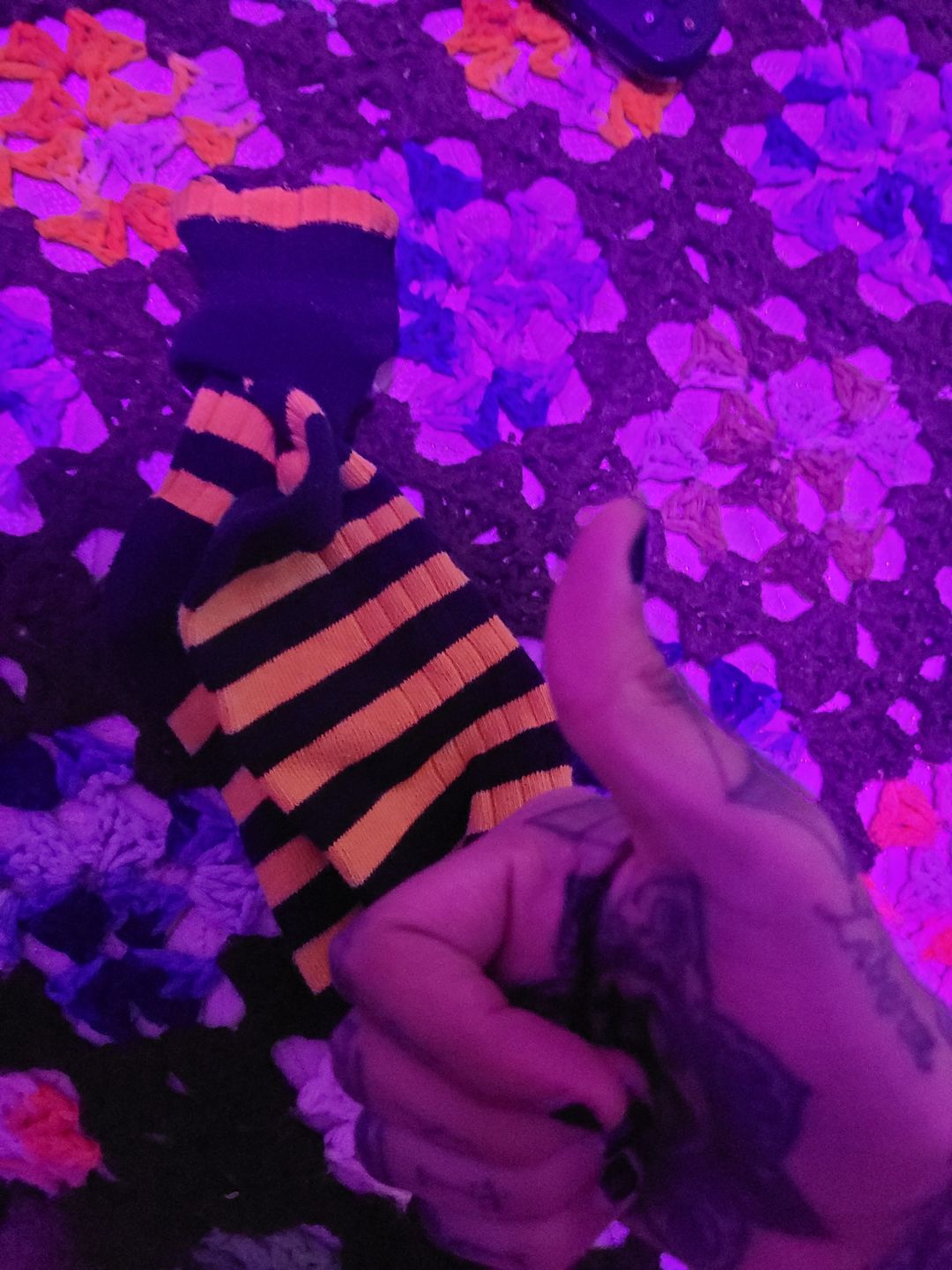 Customer photo review of Retro Striped Cotton Socks - Black/Orange