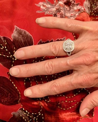 Customer photo review of Halo Cushion CZ Split Shank Ring in Sterling Silver