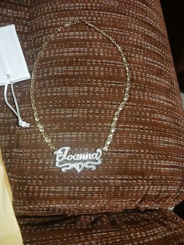 Customer photo review of Double Plated Heart Name Necklace with Hugs and Kisses Chain