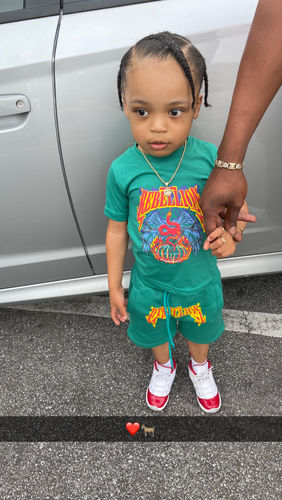 Customer photo review of Kids Rebellion Puff Print Crew Neck T-Shirt and Cotton Shorts Set