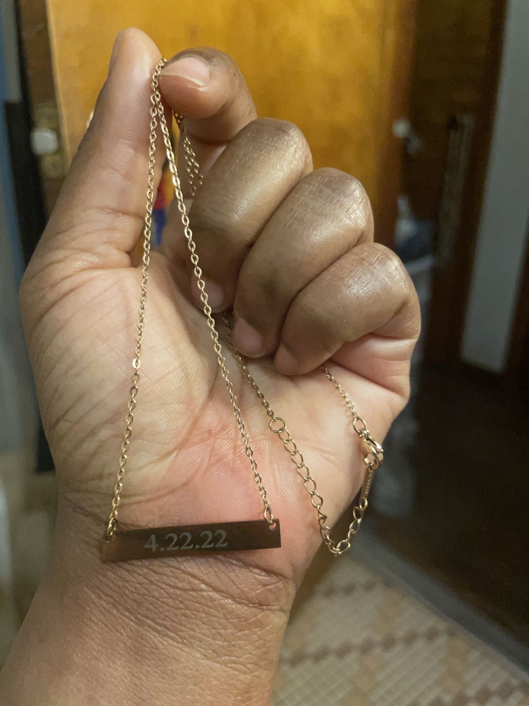 Customer photo review of Engraved Bar Necklace