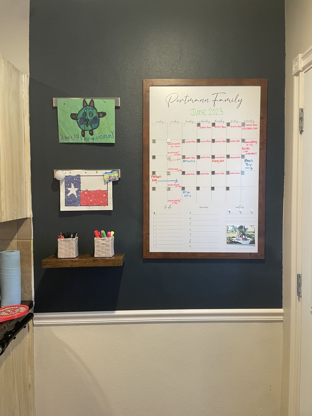 Customer photo review of Monthly Framed Whiteboard Calendar + 3 sections | Vertical Pennington