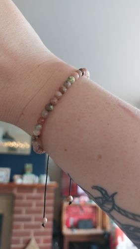 Customer photo review of Cheerful Outlook- Rhodochrosite  Dainty Adjustable Bracelet for Women I Men