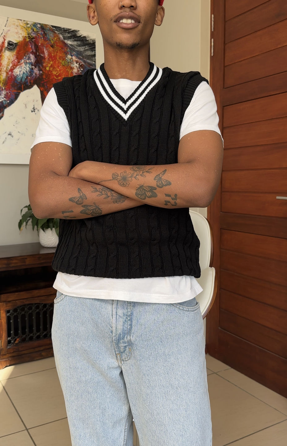 Customer photo review of Unisex Black & White Cricket Vest