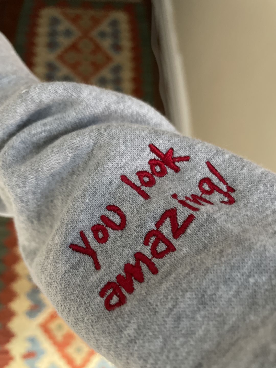 Customer photo review of Red Hello Cowl Neck Hoodie