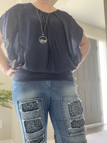 Customer photo review of Millie Silk Flutter Tee (Navy)