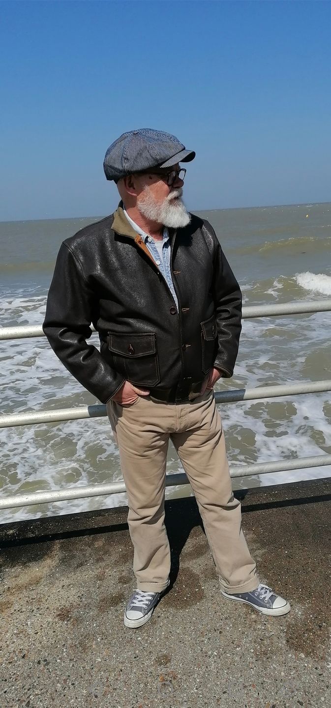 Customer photo review of Striped Denim Newsboy Cap