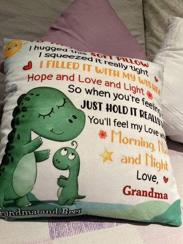 Customer photo review of Personalized Dinosaur Grandson Hug This Pillow