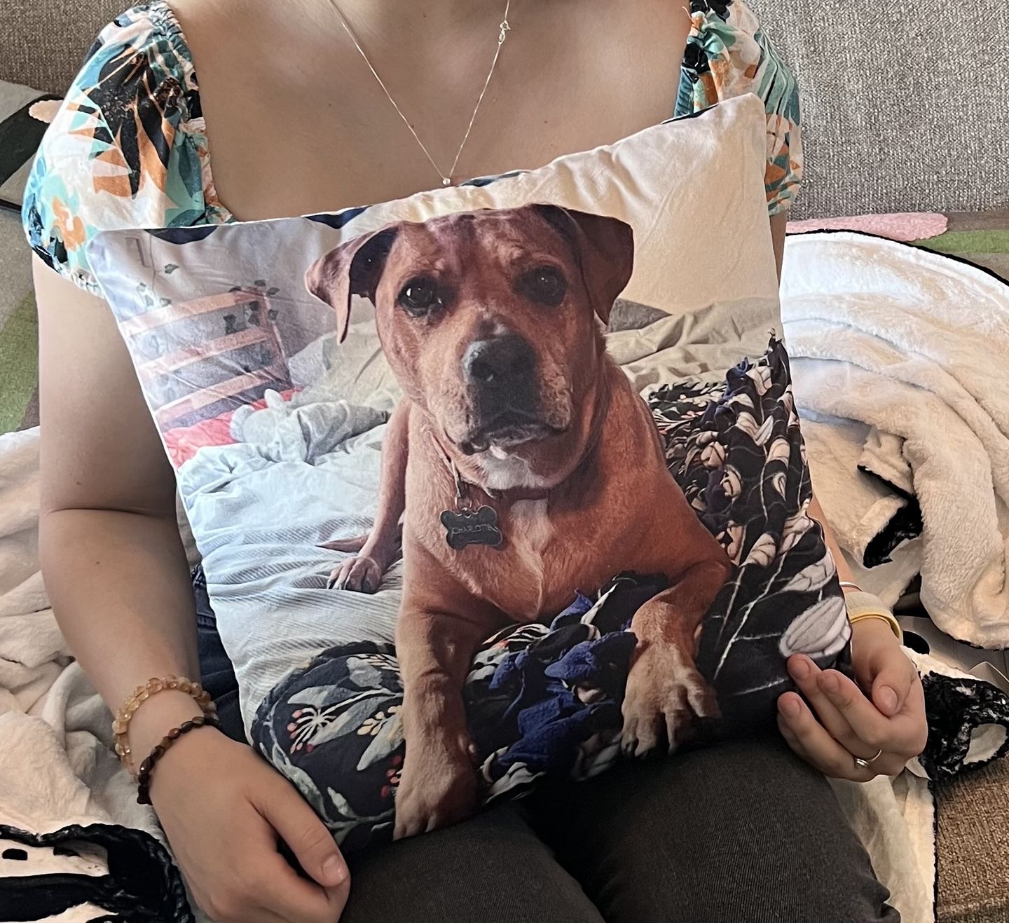 Customer photo review of Custom Photo Pillow with Your Dog Photos, Print Pet Photo on Pillow