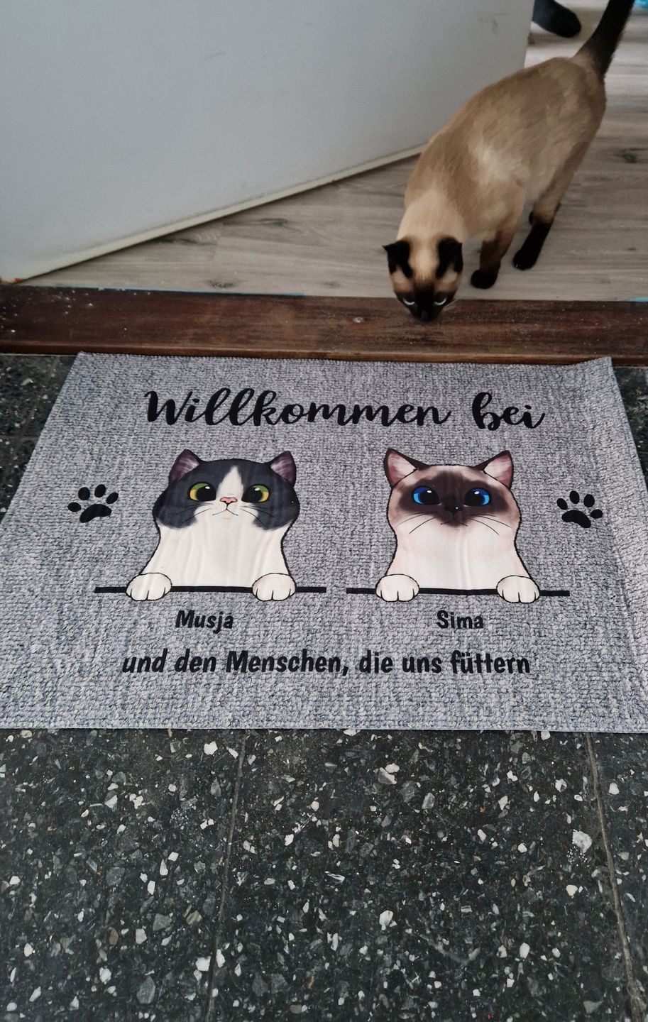 Customer photo review of Willkommen bei neugierigen Katzen - Individuelle Fußmatte