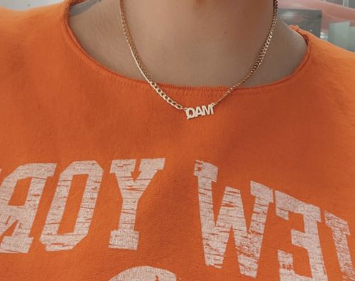 Customer photo review of Block Mini Name Necklace with Cuban Chain