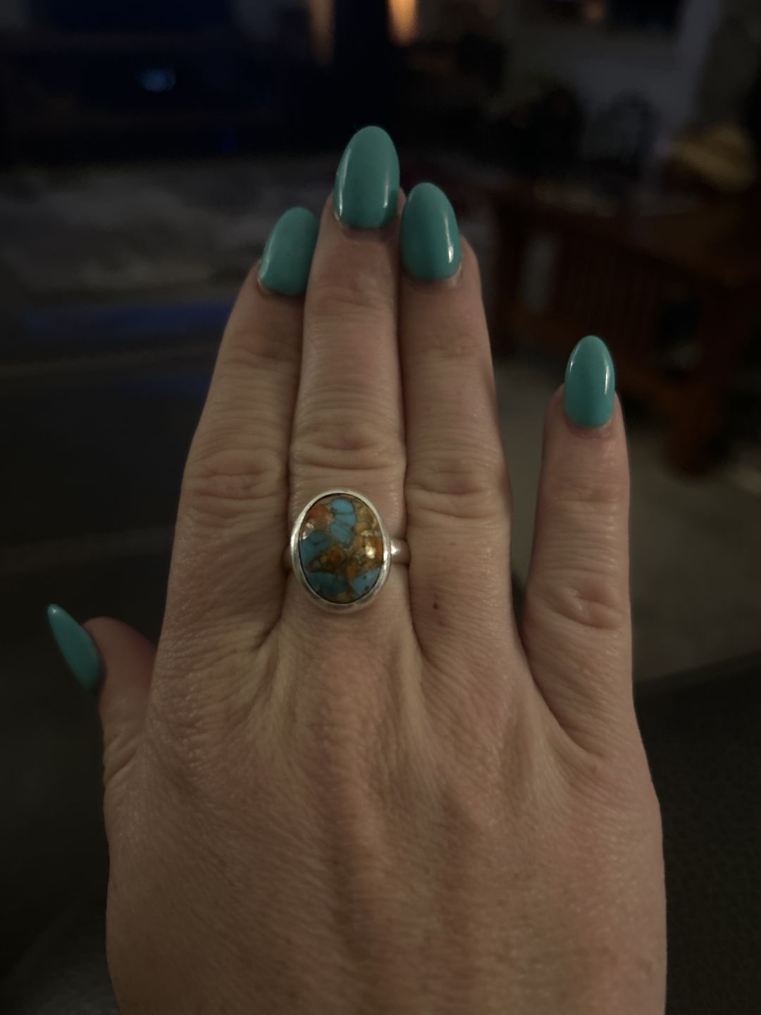 Customer photo review of Oyster Copper Turquoise Ring Sterling Silver