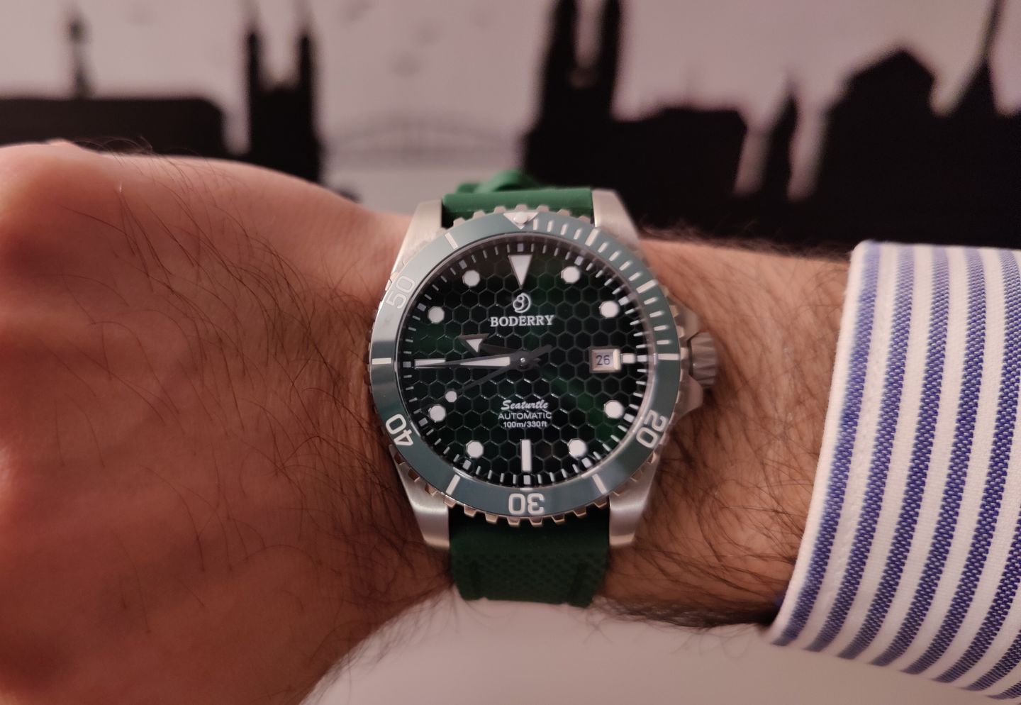Customer photo review of SEATURTLE.OCEAN(TITANIUM) - Automatic Titanium Diver Watch | Turtle Green