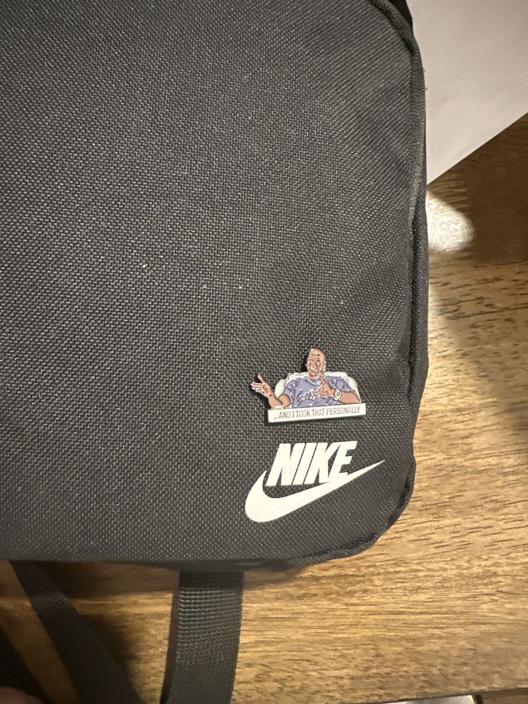Customer photo review of I Took That Personally Meme Enamel Pin