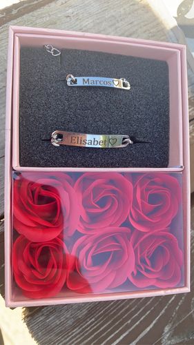 Customer photo review of Engraved Bracelet Set - W/ Eternal Rose Box