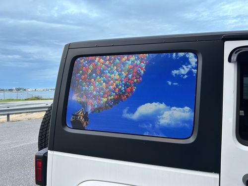 Customer photo review of Make Your Own Custom Jeep Wrangler Vinyl Window Cling Decals - Pair