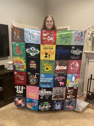 T-shirt quilt with theater, musicals themes by Laura from TX