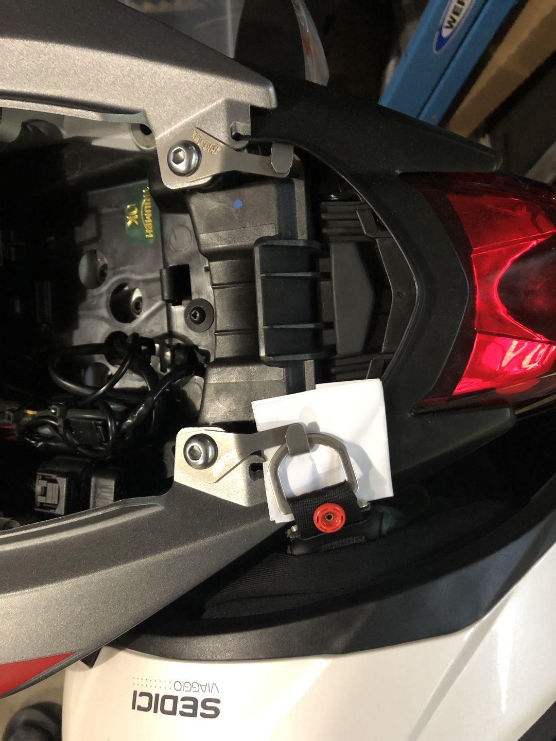 Customer photo review of Triumph Street Triple Helmet Hook (lock)