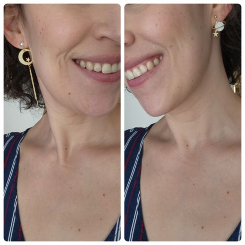 Customer photo review of Aretes Asimétricos Saturno