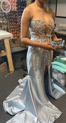 Customer photo review of Dusty Blue Natural Stretch Silk
