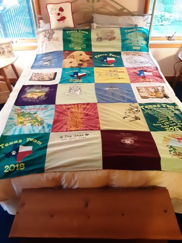 T-shirt quilt with dogs, travel themes by William from NY
