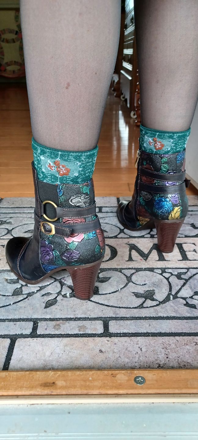 Customer photo review of Vintage Handmade Embossed Adjustable Ankle Boots
