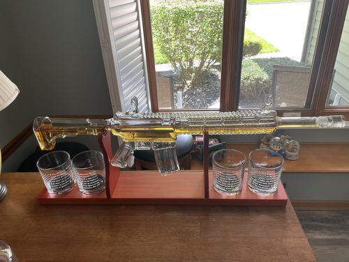 Customer photo review of AR-15 Glass Decanter with 2nd Amendment Whiskey Glasses