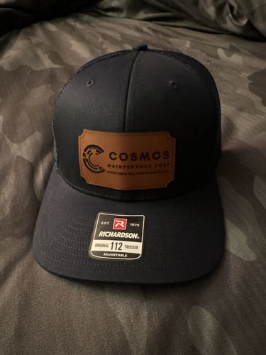 Customer photo review of Custom Leather Patch Trucker Hat - Richardson 112