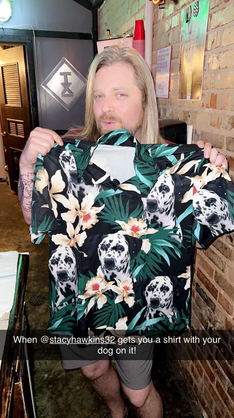 Customer photo review of Custom Hawaiian Shirt For Dog Lovers | Personalized Puppy Lovers Gift | Leaves & Flowers Pattern Dark Green Color Aloha Shirt