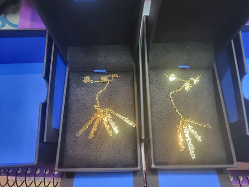 Customer photo review of Vertical Hanging Name Necklace