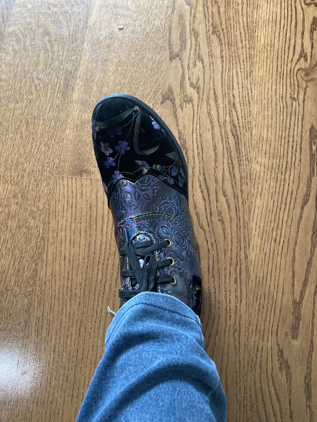 Customer photo review of Genuine Leather Embossed Comfy Ankle Boots